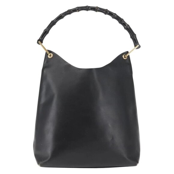 GUCCI Bamboo Shoulder Bag Leather Black Gold - Picture 3 of 15